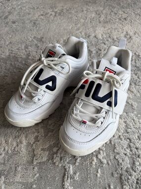 FILA White Sneakers with Navy and Red Logo Accent